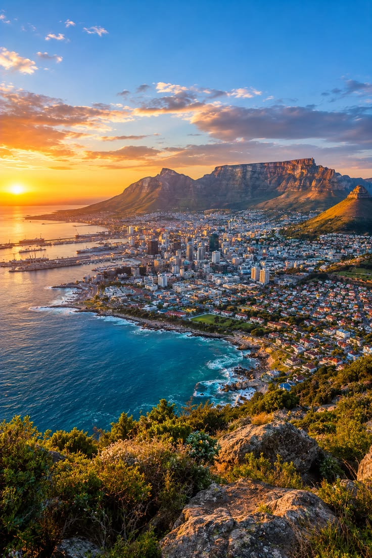 Cape Town and Table Mountain at sunset