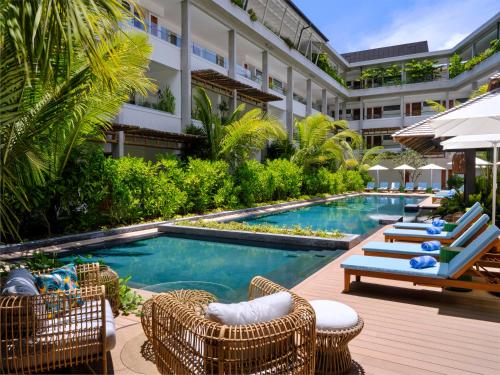 Tropical resort pool in Seychelles